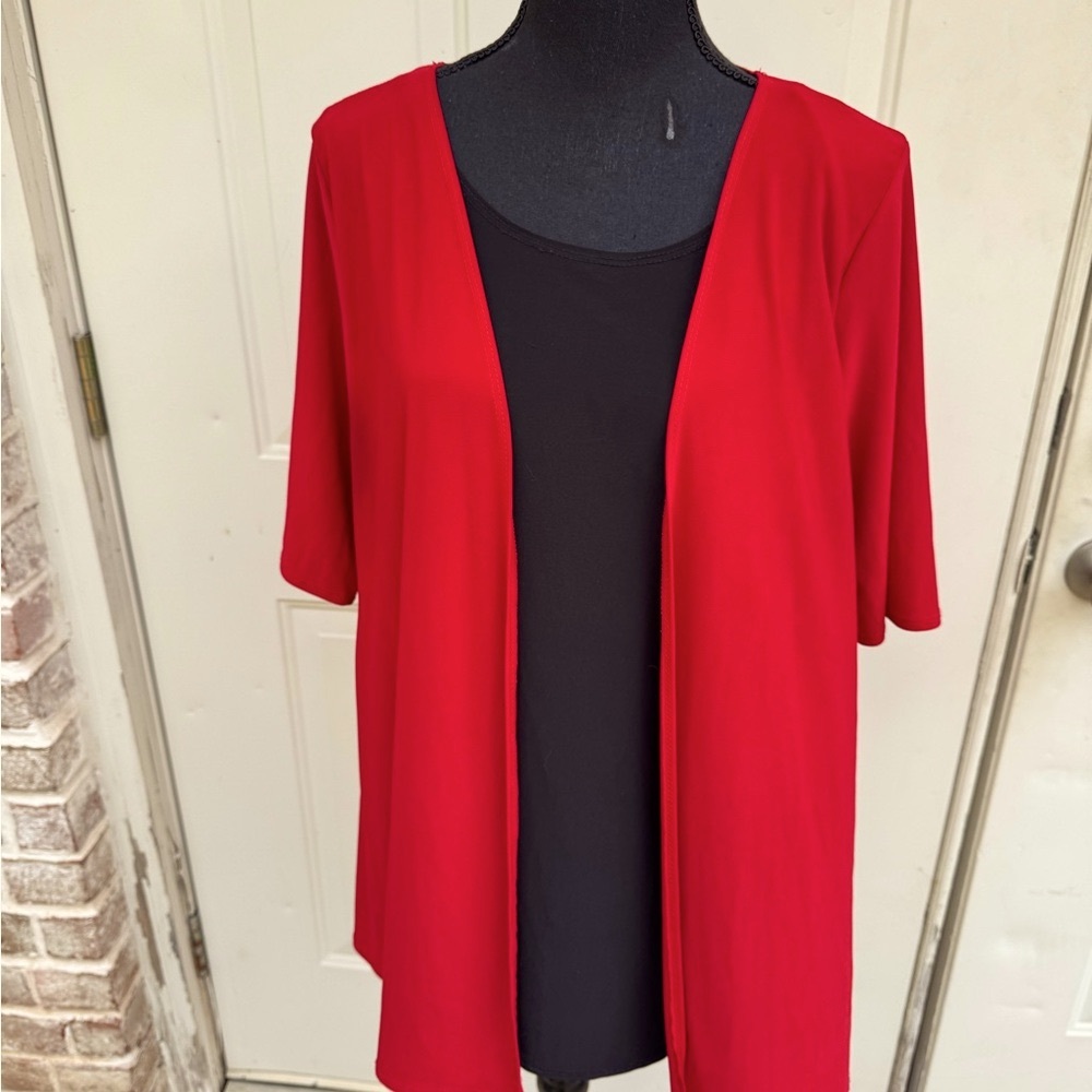 Star Vixen, Short Sleeve, Black Sewn-in Top with Red Cardigan
